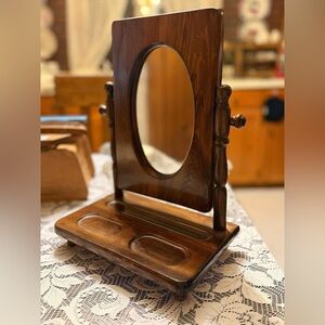 Wooden Vanity Mirror with Tray - Brown